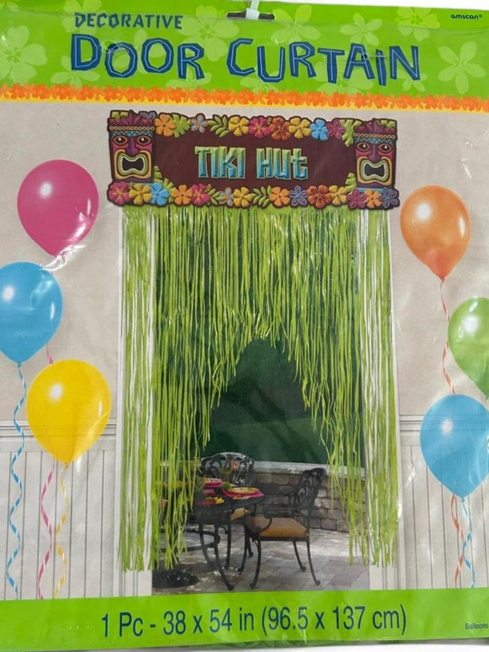 Amscan Tiki Hut Door Curtain with Bright Green Fringe
